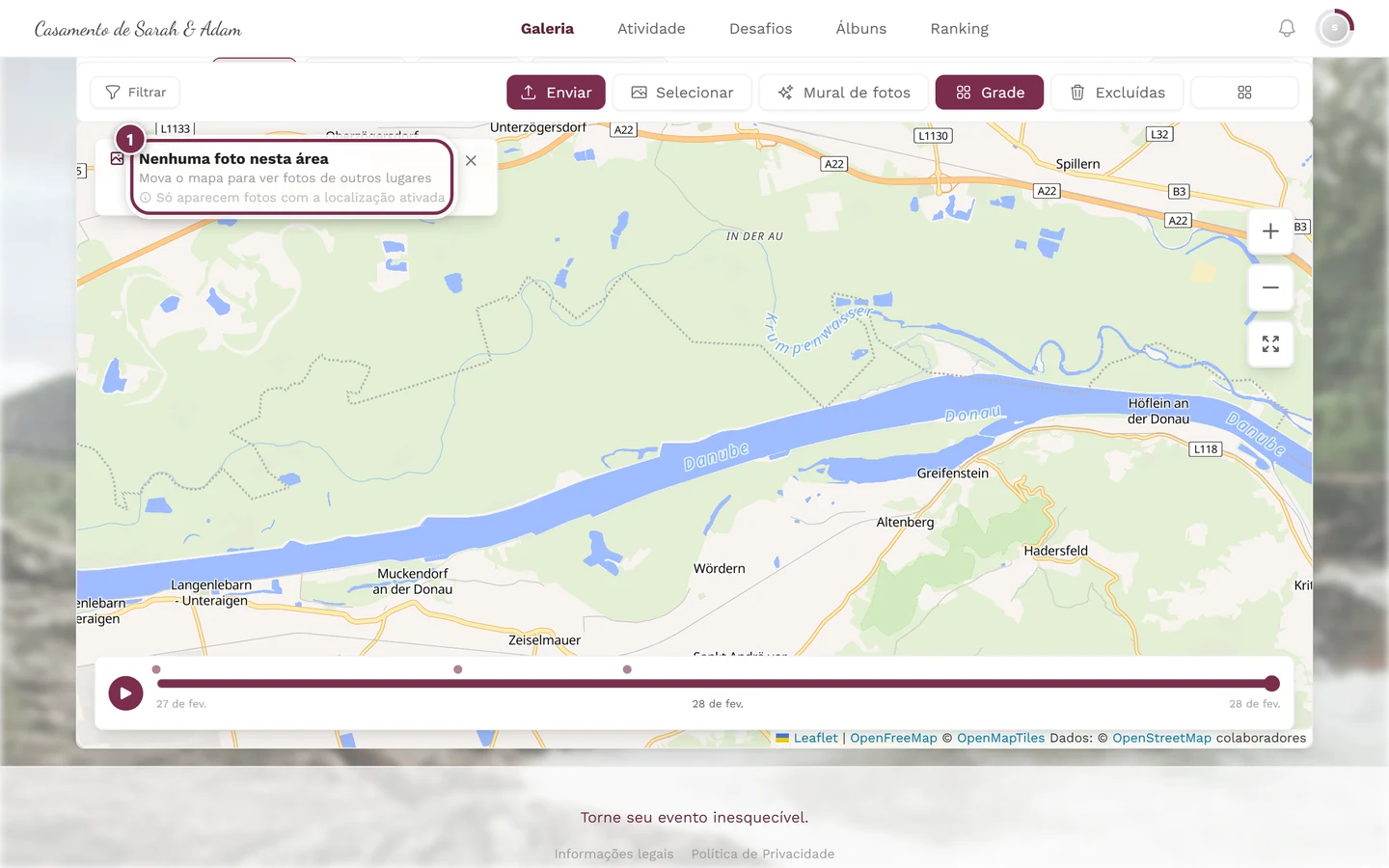 Mapa numa região sem fotos com a mensagem Nenhuma foto nesta área