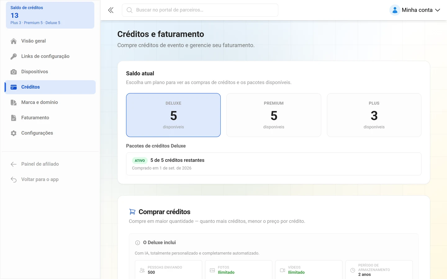 Visão geral dos créditos por plano