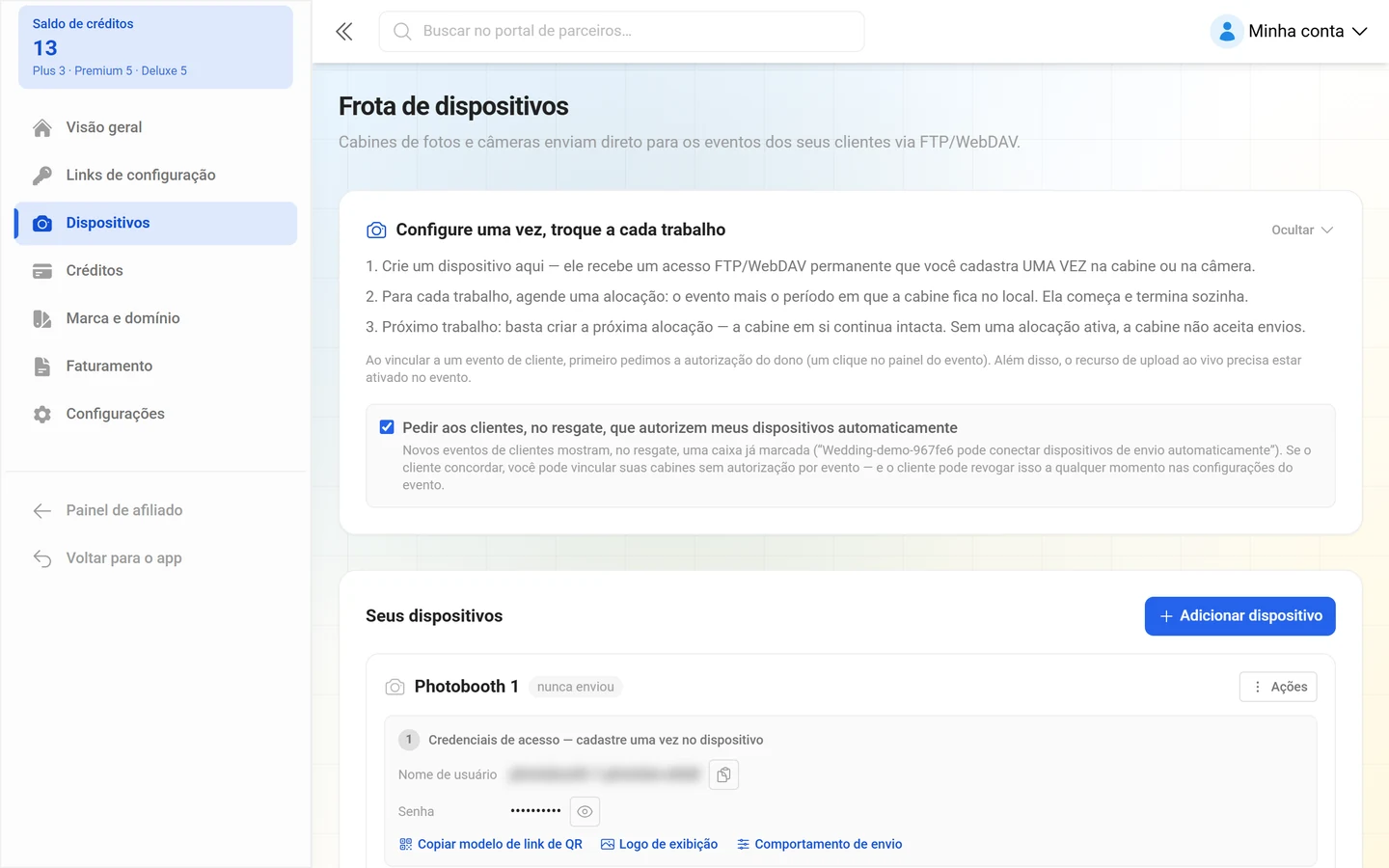 Gestão de dispositivos do portal do revendedor