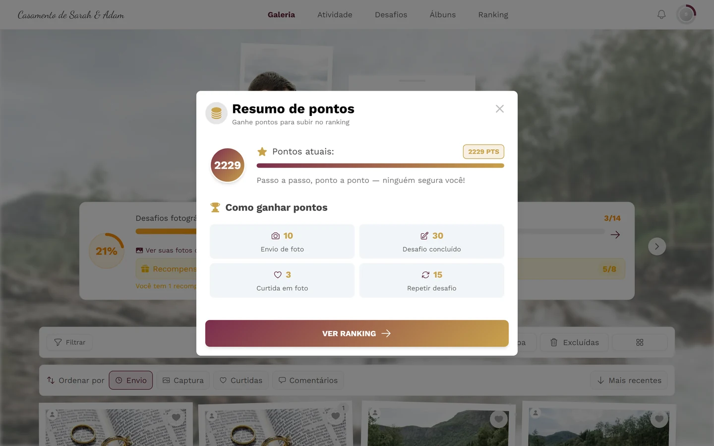 Janela Resumo de pontos com o círculo de pontos e os quatro cartões de Como ganhar pontos