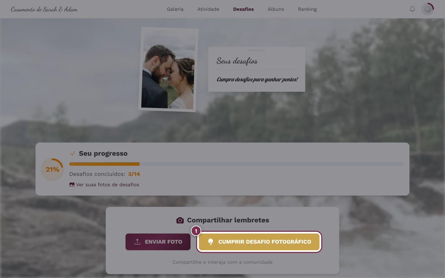 Janela de envio com um desafio pré-selecionado