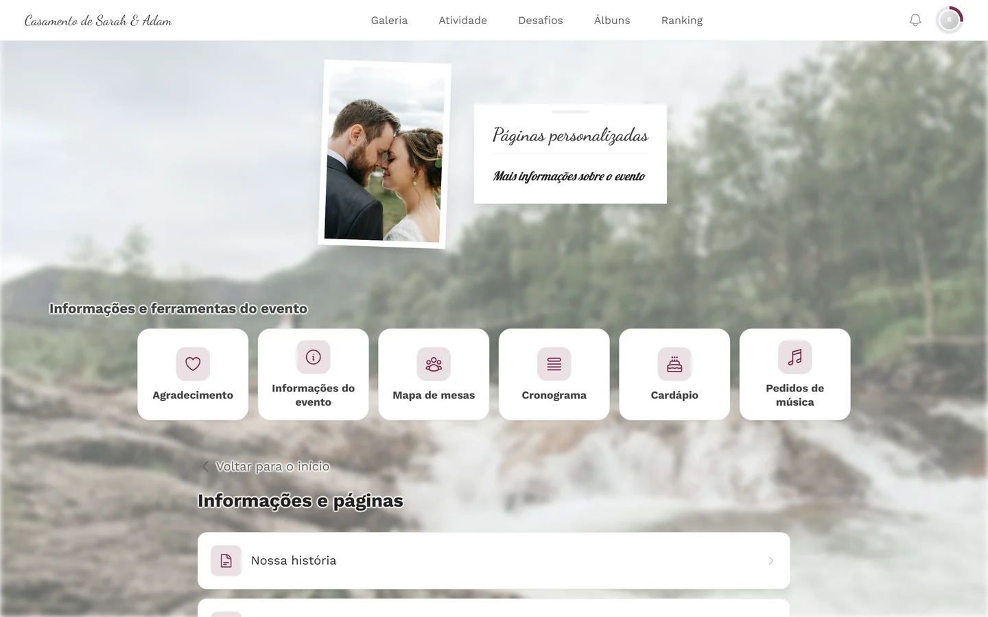 Visão geral das páginas personalizadas com três itens um embaixo do outro