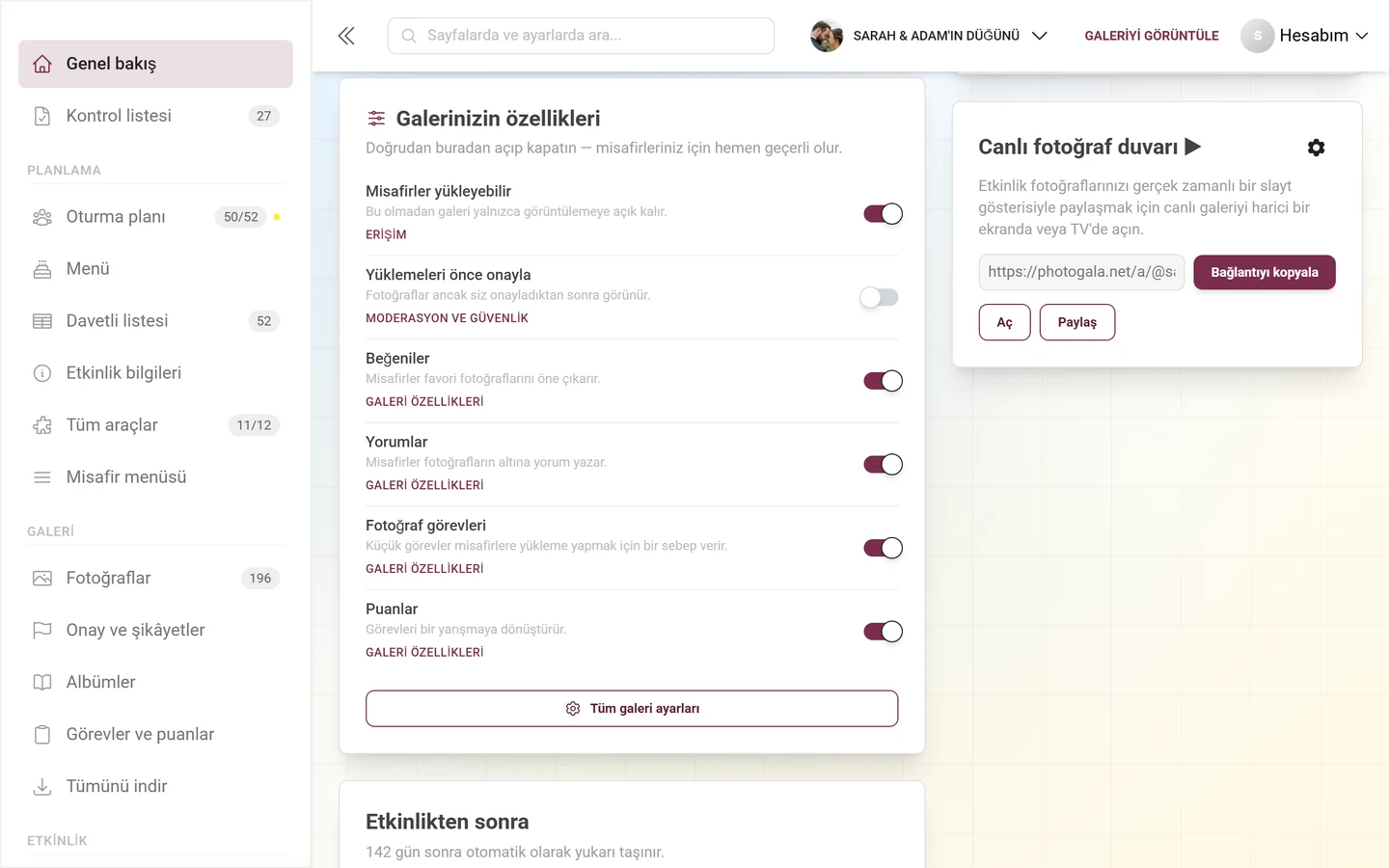 Altı anahtarlı Galeriniz neler yapabilir kartı