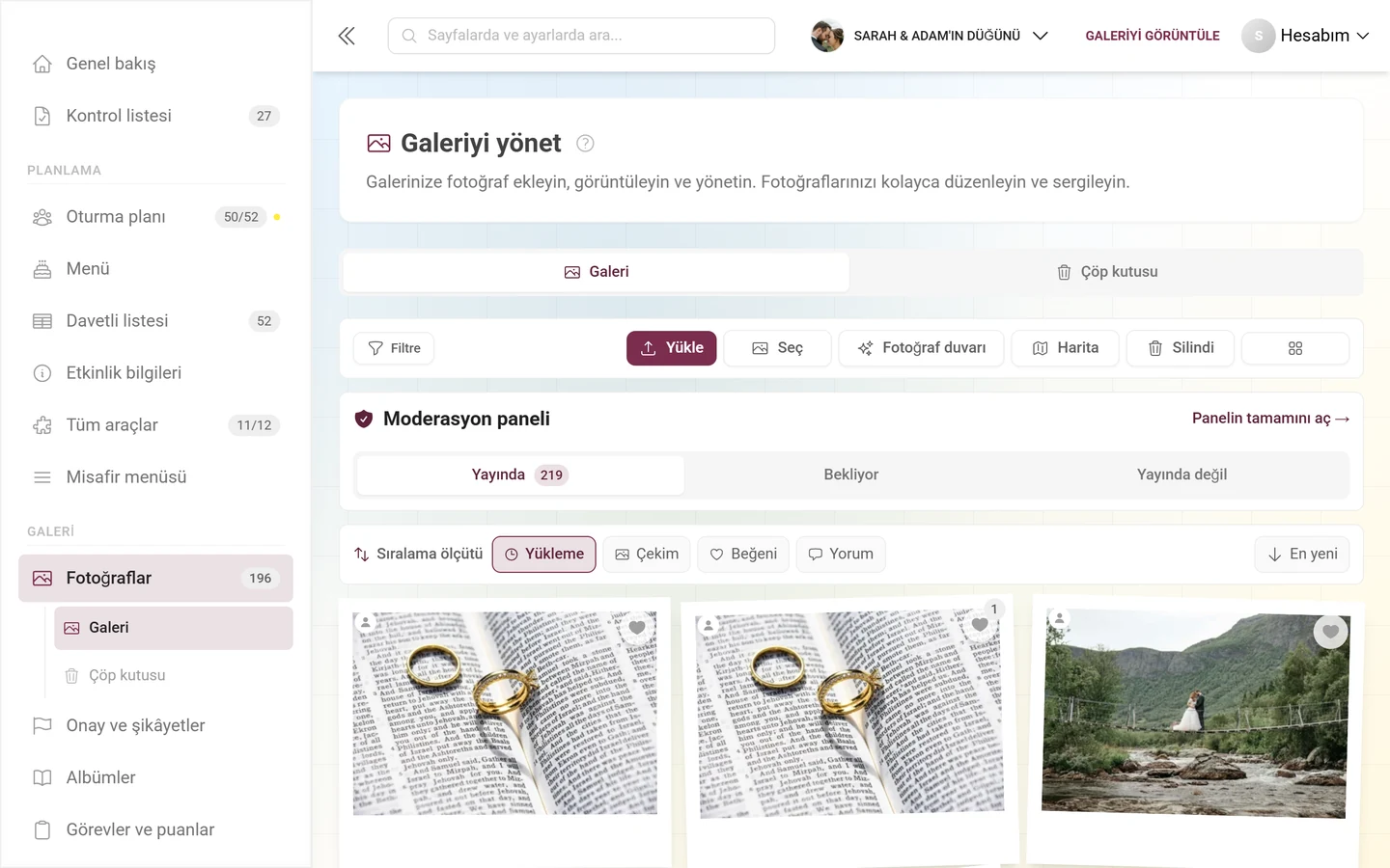 Hızlı filtreler, medya türü, sıralama düzeni ve albümlerle Galeri filtreleri iletişim kutusu