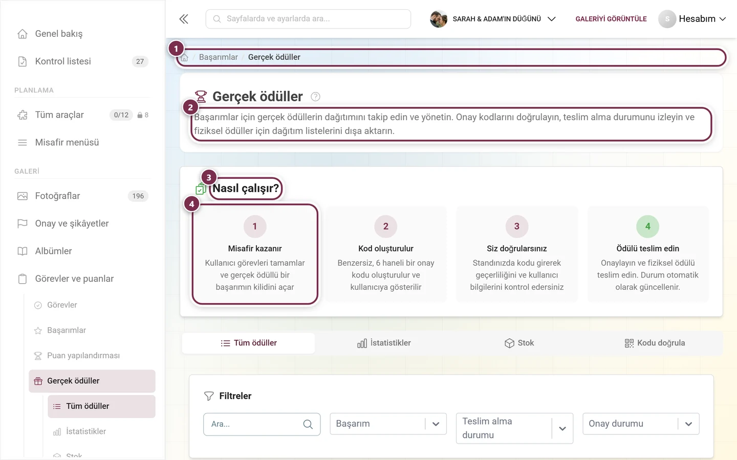 Gerçek ödülleri teslim etmek için başarım takibi