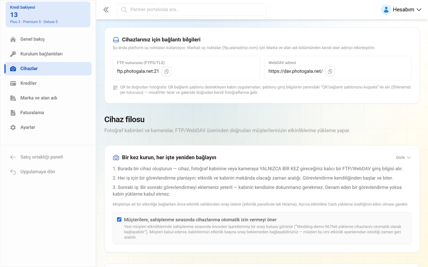 Kendi markanızın FTP sunucusu ve WebDAV URL'siyle kart