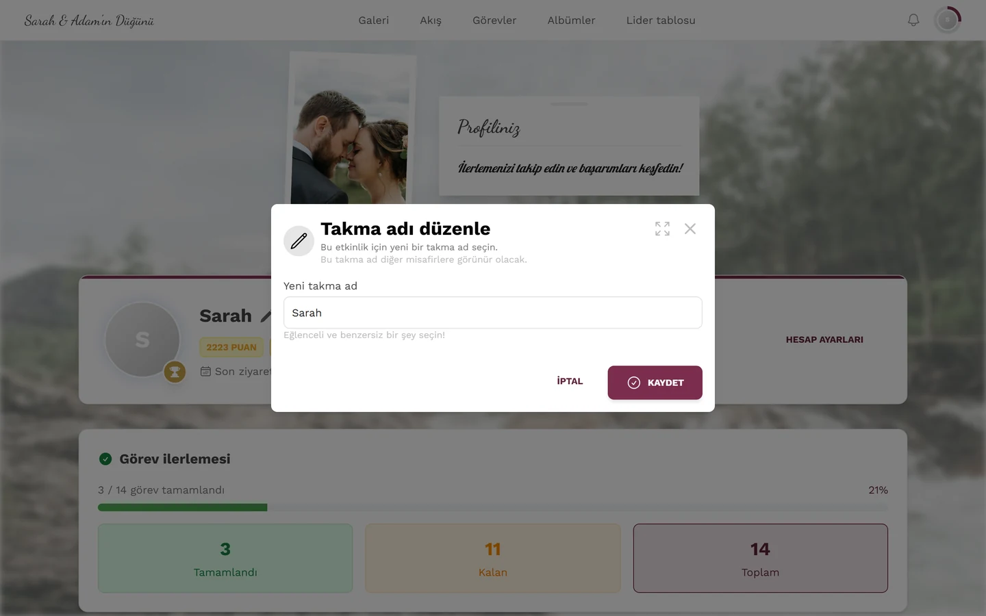 Takma adı düzenleme diyaloğu