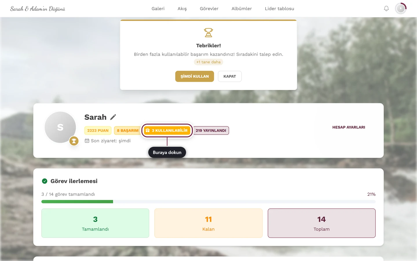 “2 kullanılabilir” çipi işaretli profil başlığı