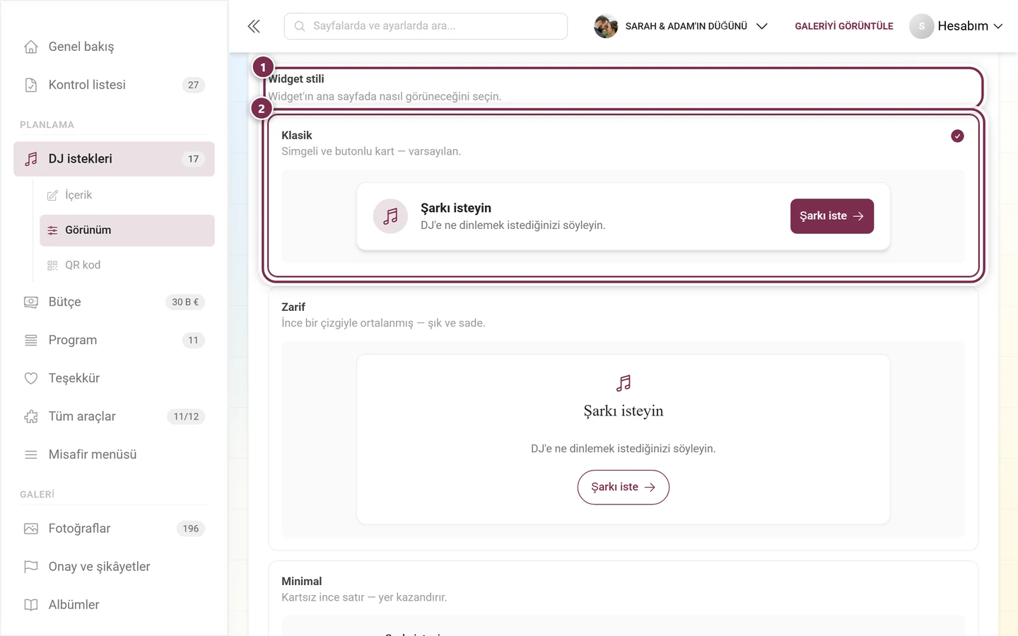 Başlık ve Klasik kartı vurgulanmış Widget stili bloğu