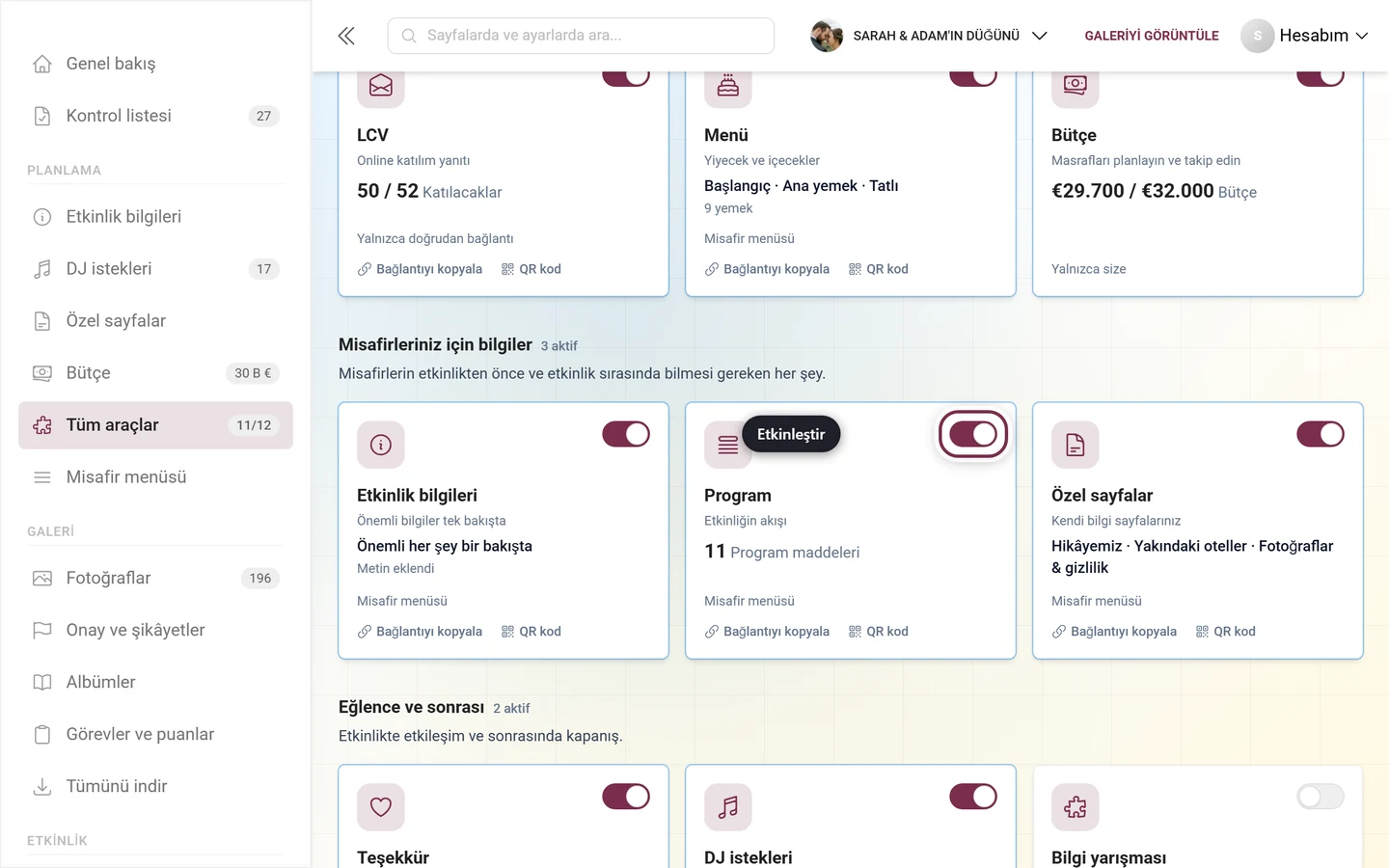Program kutucuğundaki anahtarı vurgulanmış araç kutucuğu ızgarası