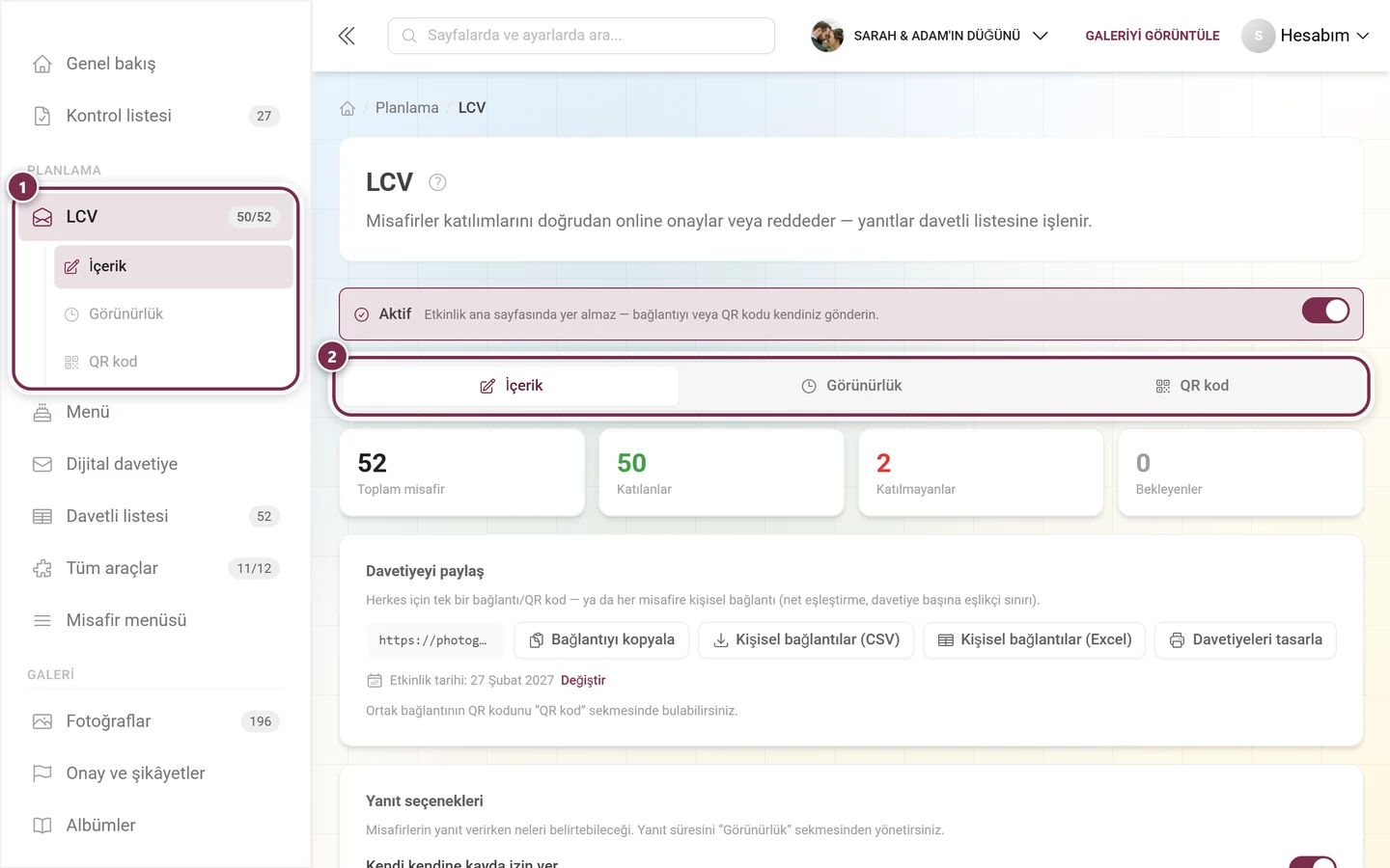 Planlama altında işaretlenmiş LCV öğesi ve düzenleyicinin sekme çubuğuyla kenar çubuğu