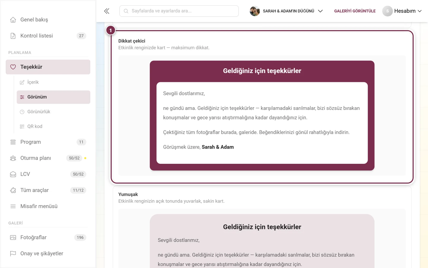 Etkinlik renginde kartla Dikkat çekici widget stili