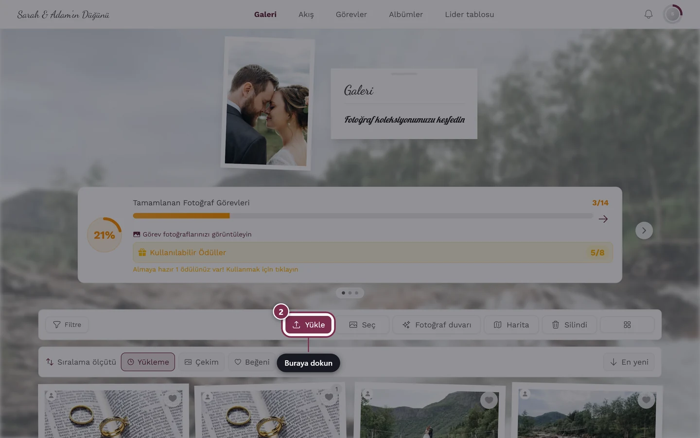 Galeride vurgulanmış yükleme düğmesi