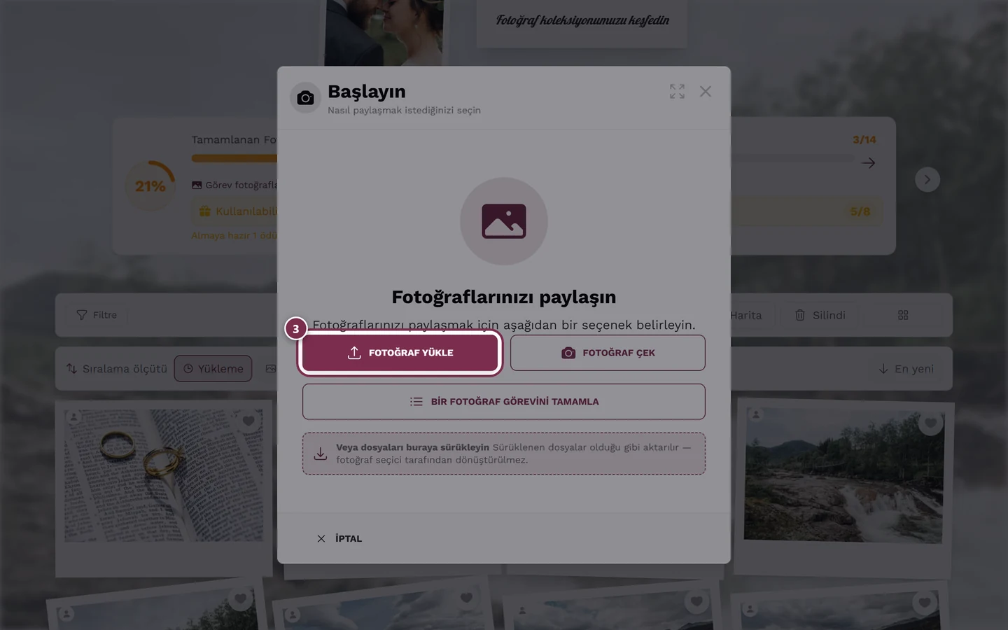 Fotoğraf seç düğmesiyle yükleme iletişim kutusu