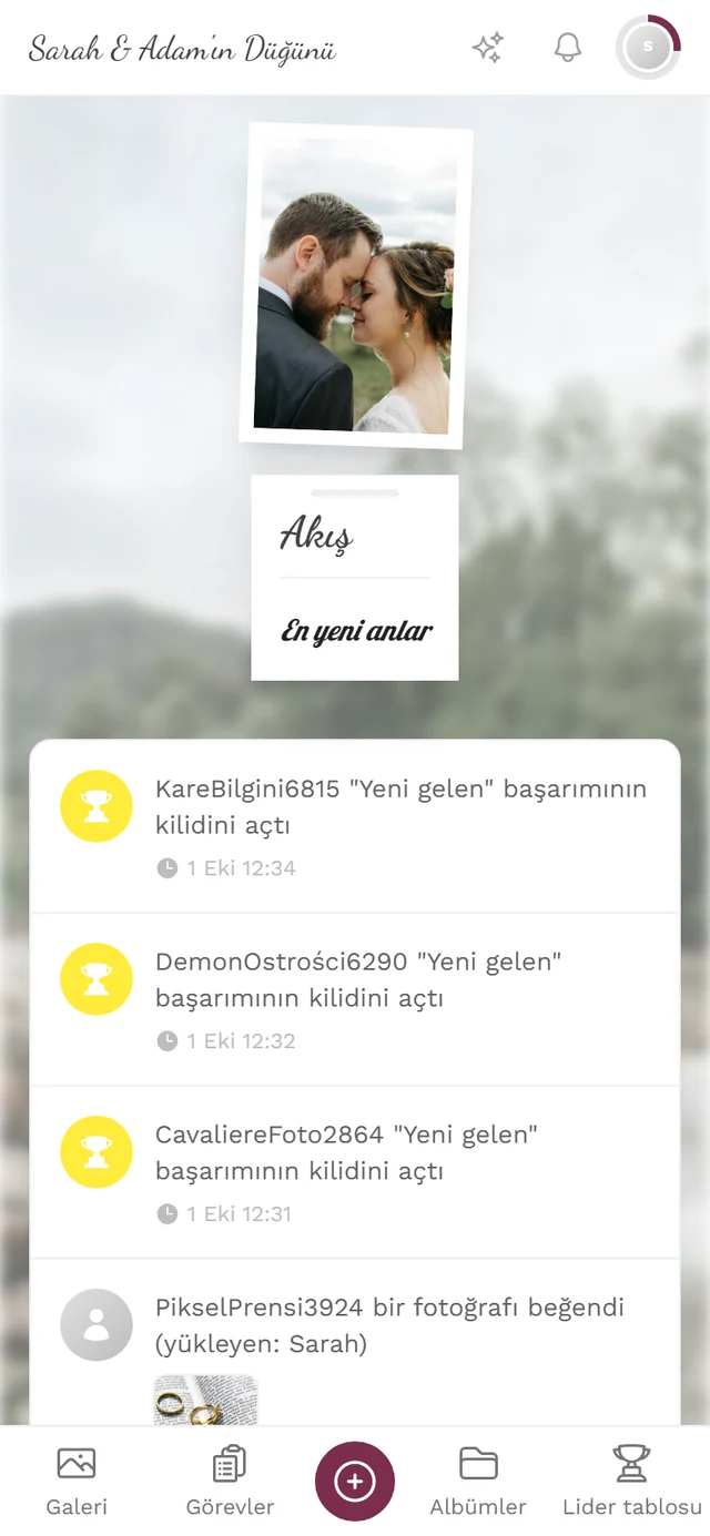 Yeni yüklemeler, yorumlar, beğeniler ve başarımlardan oluşan kronolojik liste
