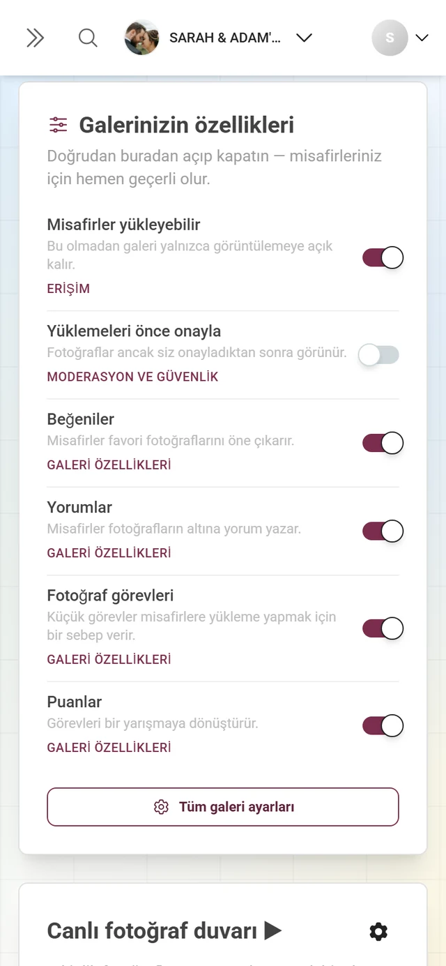 Altı anahtarlı Galeriniz neler yapabilir kartı