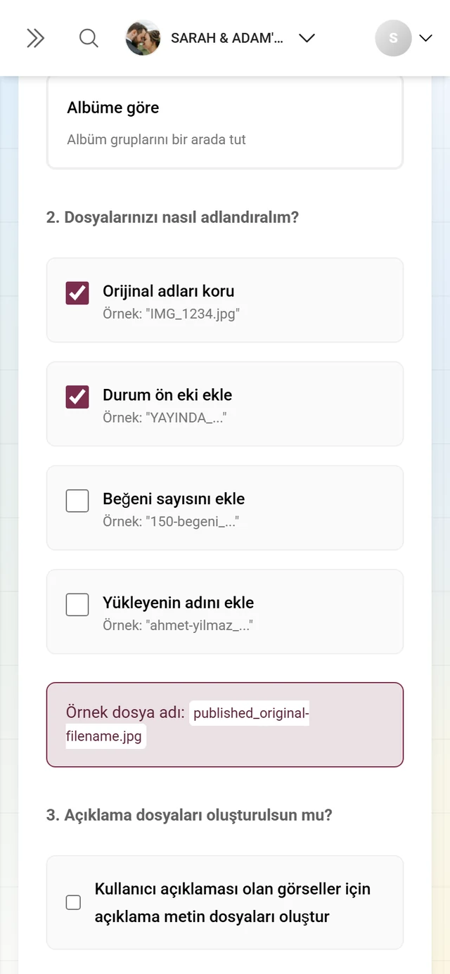 Dört ad onay kutusu ve önizlemeyle gelişmiş indirmenin 2. adımı