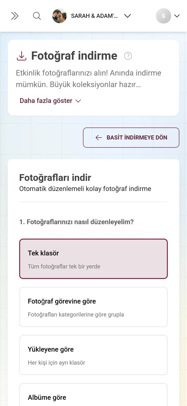 ZIP dışa aktarımı için klasör yapısı, filtreler ve seçim içeren gelişmiş indirme