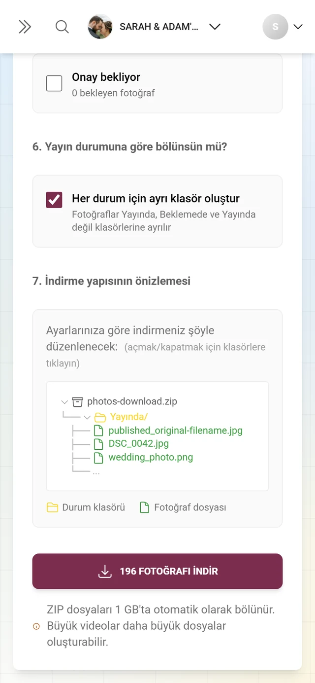 ZIP arşivinin klasör ağacı ve indirme düğmesiyle adım 7