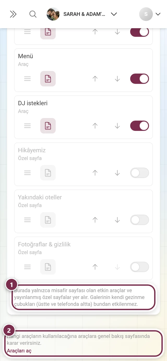 Listenin altındaki dipnot ve araç genel bakışına çapraz bağlantıyla sayfanın alt kısmı