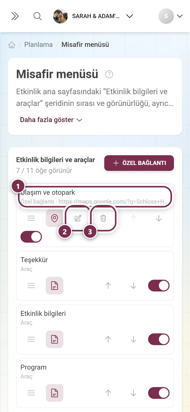 Adres, kalem ve çöp kutusuyla özel bir bağlantının satırı