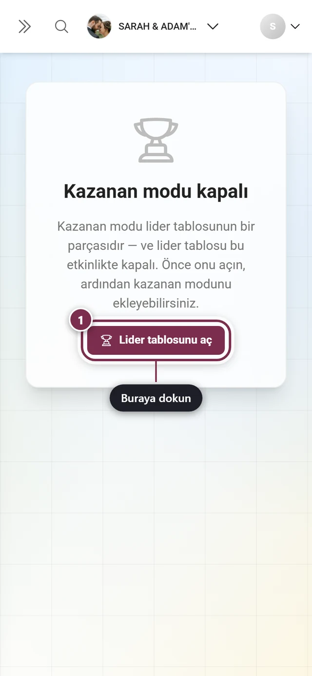 Lider tablosunu aç düğmesiyle lider tablosunun kapalı olduğuna dair bildirim