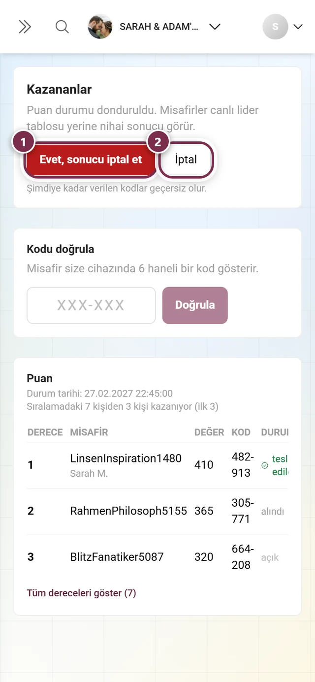 Evet, sonucu at ve İptal düğmeleriyle yeniden açmadan önceki onay