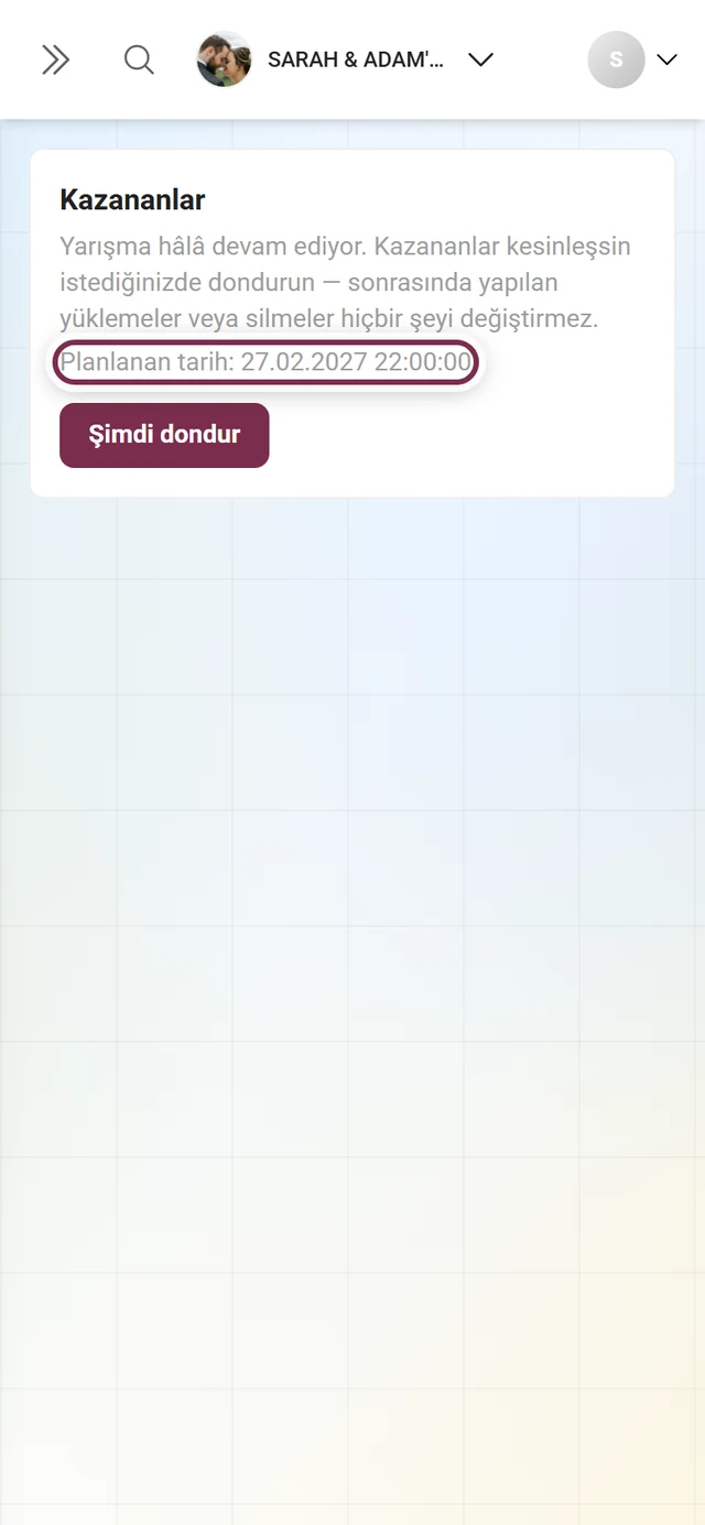 Şimdi dondur düğmesinin altında tarih ve saatle Planlanan zaman satırı