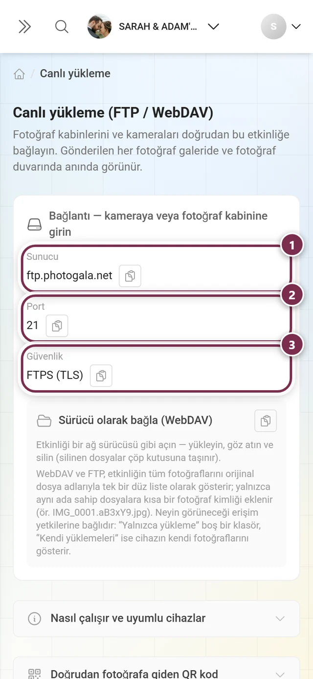 Sunucu, Port ve Güvenlik alanları işaretlenmiş bağlantı kartı