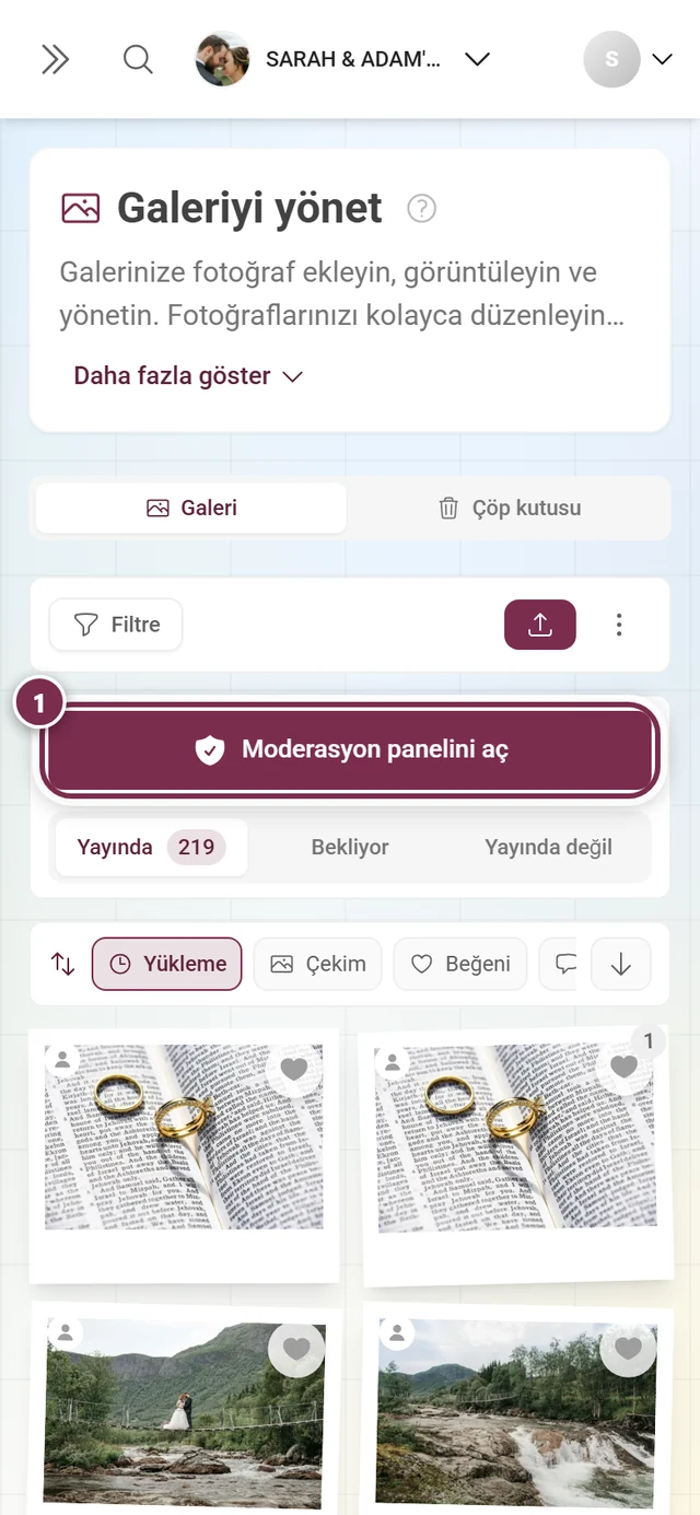Vurgulanmış Moderasyon panelini aç düğmesiyle telefondaki moderasyon paneli
