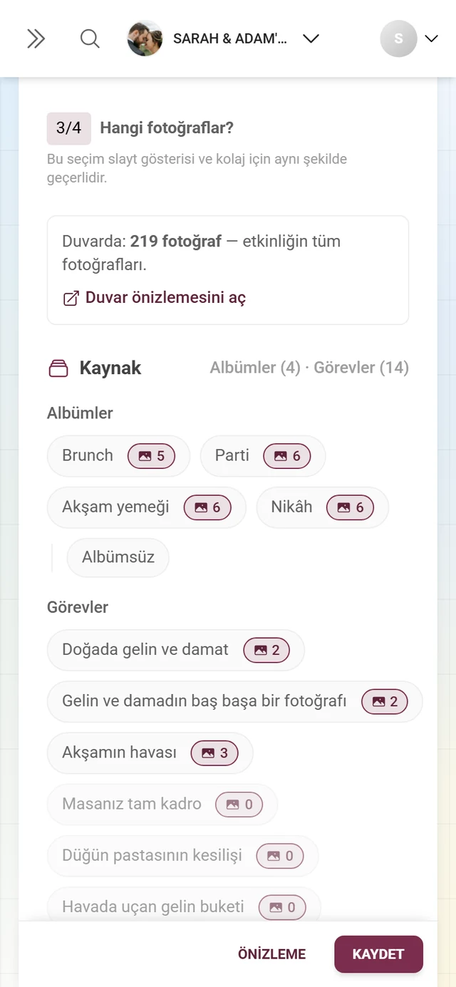 Albümler, görevler ve medya türüyle Bölüm 3/4 Hangi fotoğraflar