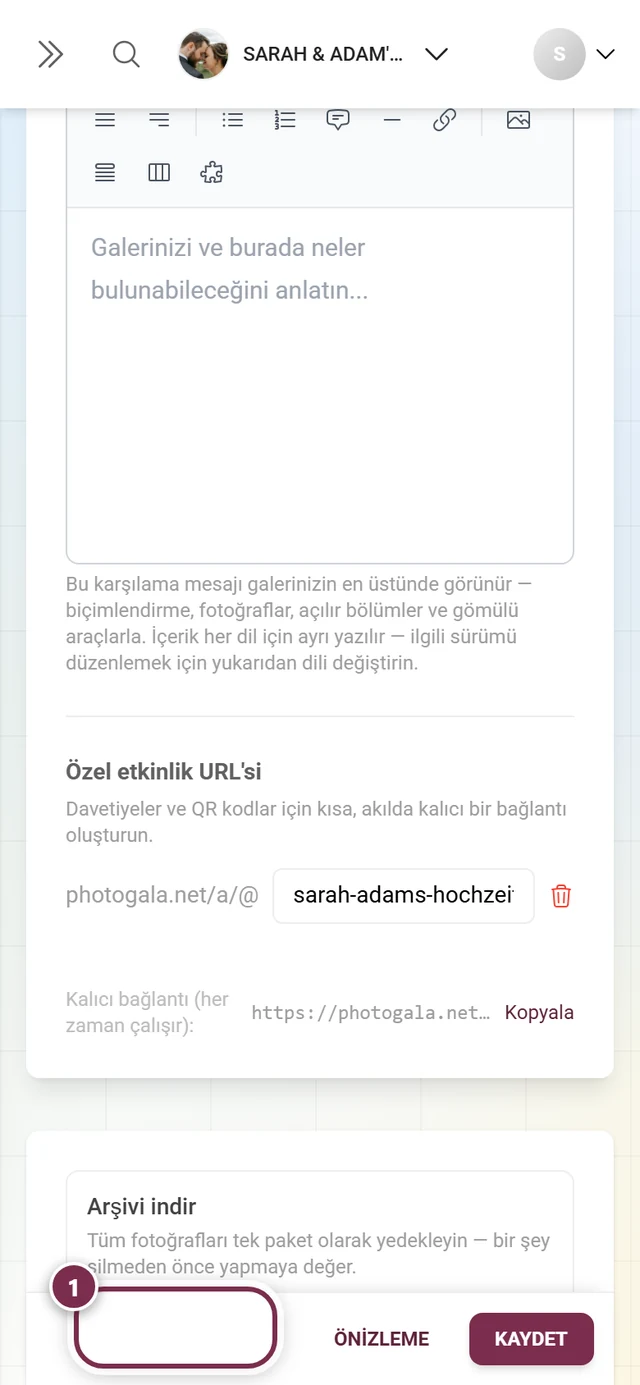 İndirmeye git bağlantısı vurgulanmış Arşivi indir bölümü