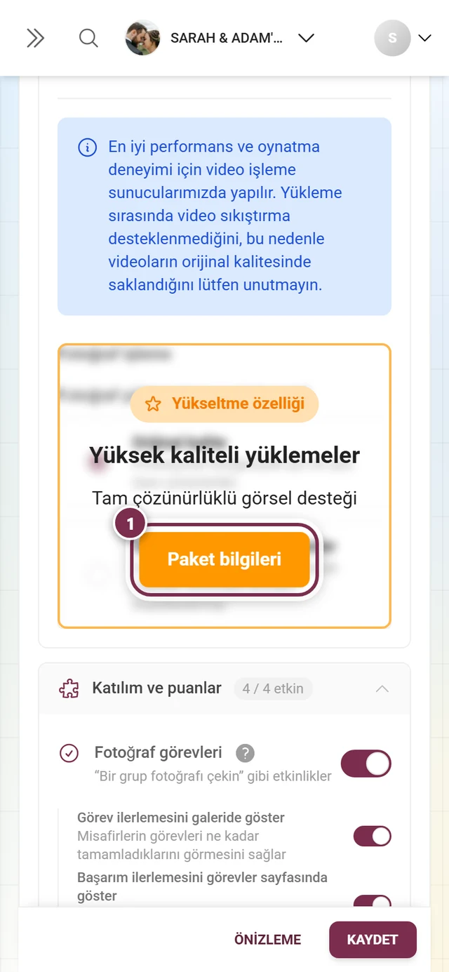 Turuncu bir yükseltme notuyla örtülmüş Fotoğraf yönetimi bloğu, düğme işaretli