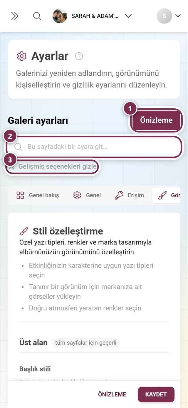 Logo, renkler ve kapak görseliyle görünüm ayarları