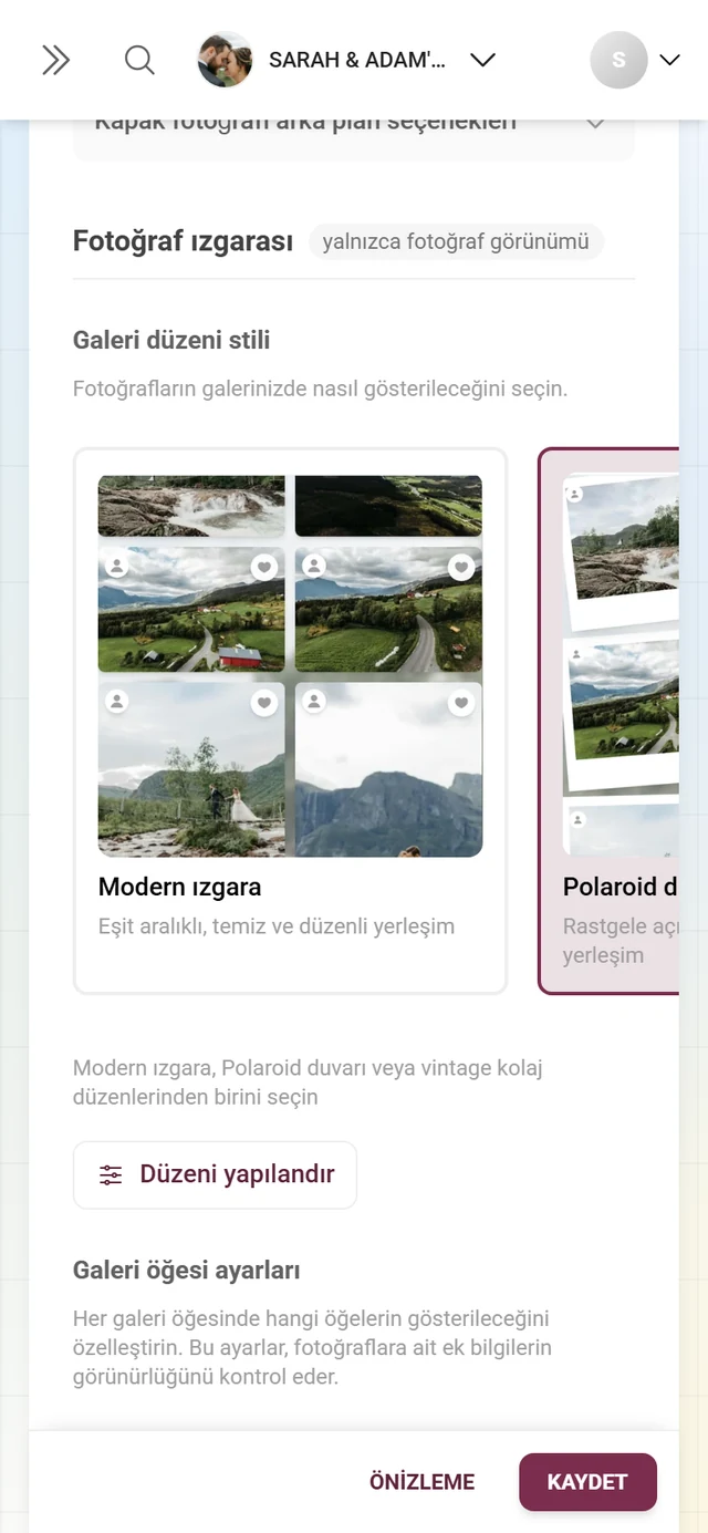 Modern ızgara, Polaroid duvarı, Vintage kolaj ve Zaman çizelgesi önizleme kartlarıyla Galeri düzeni stili bloğu