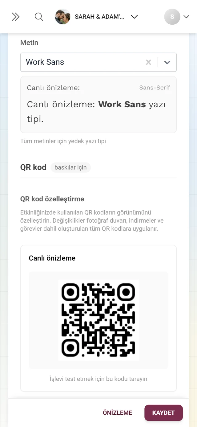 Canlı önizleme, QR kod tasarımcısı düğmesi ve profesyonel ipuçlarıyla QR kod özelleştirme bloğu