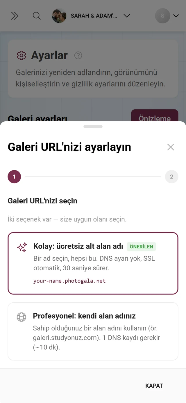 Özel galeri URL'si ayarlama sihirbazı