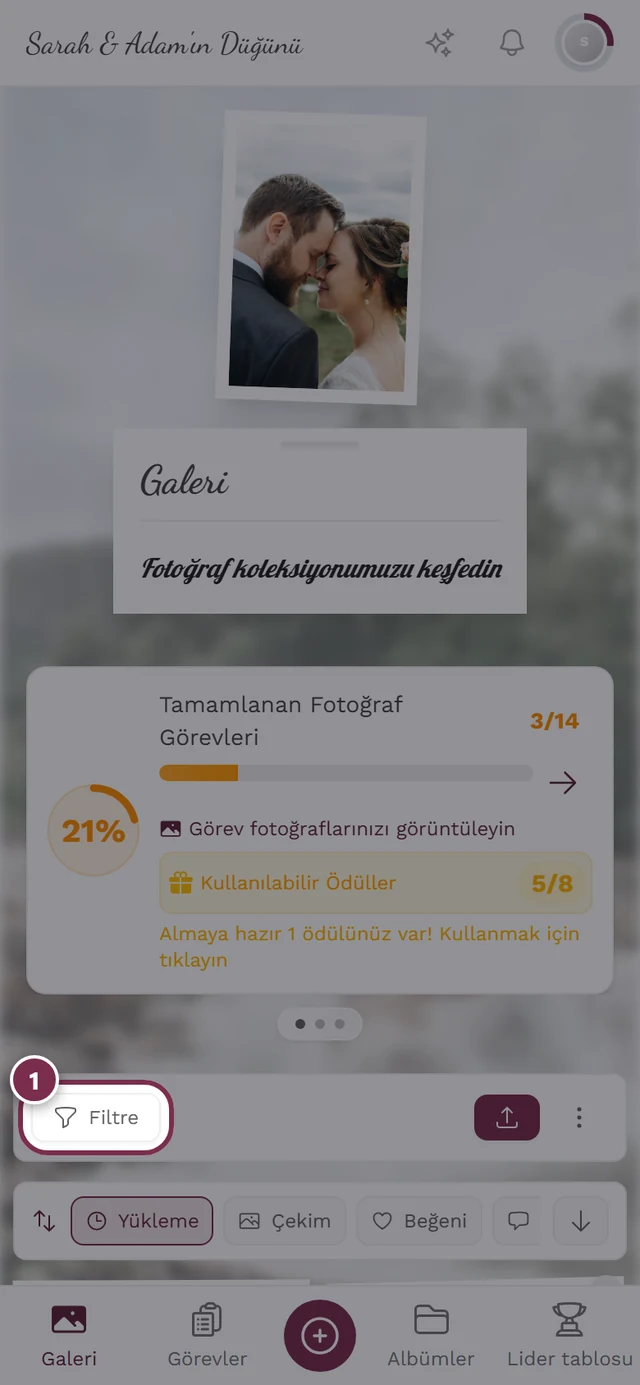 Filtre düğmesi vurgulanmış galeri çubuğu
