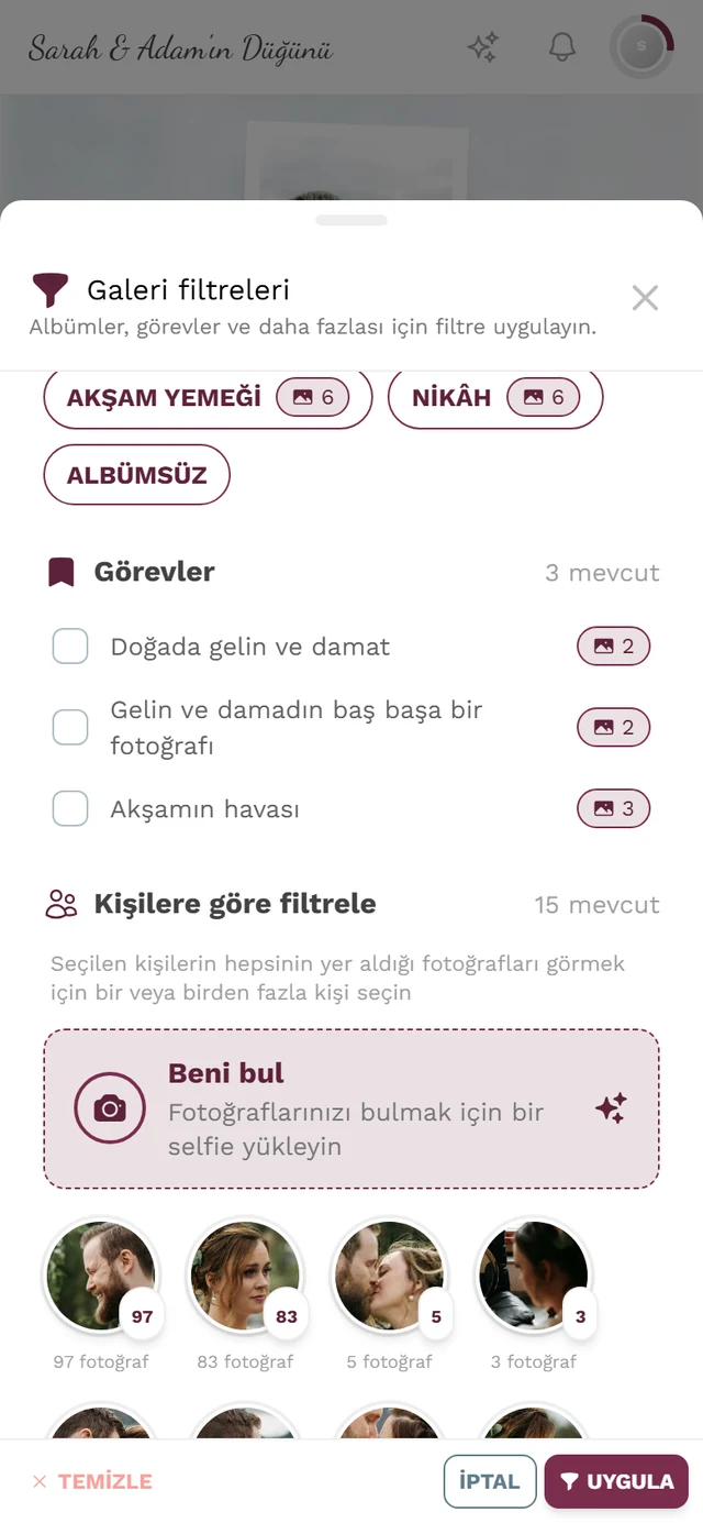 Filtrede kişi ve yüz seçimi