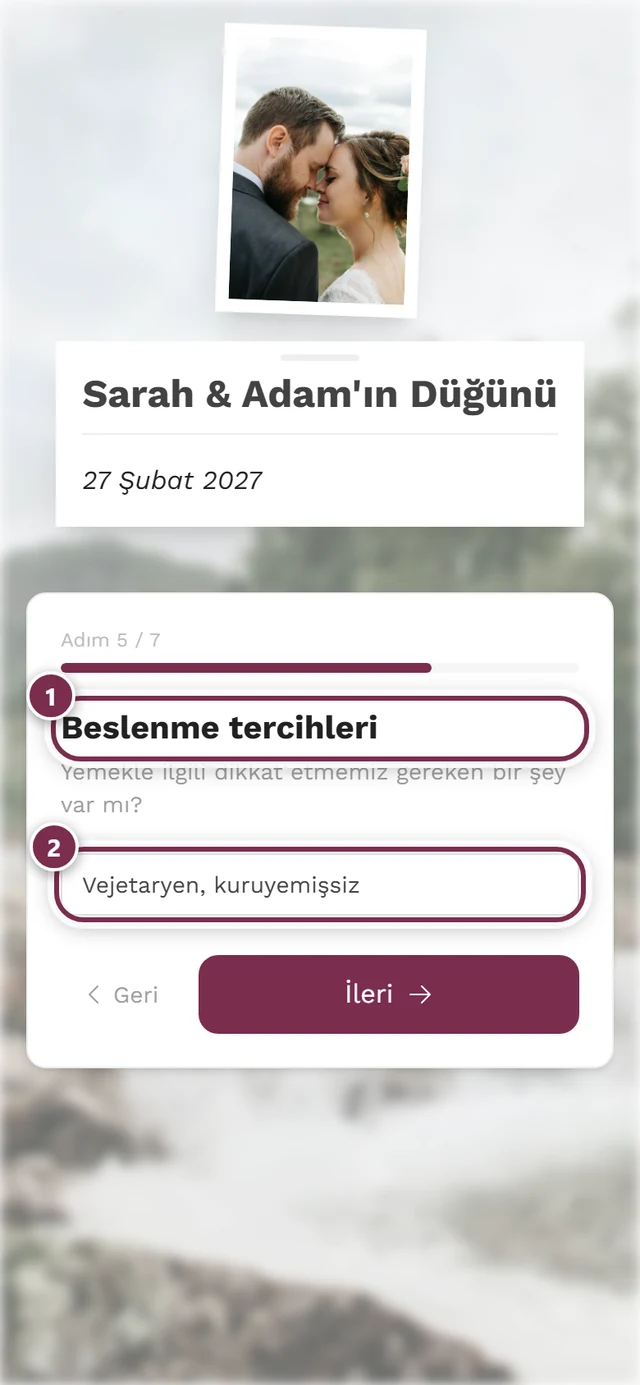Doldurulmuş bir metin alanıyla İntoleranslar adımı