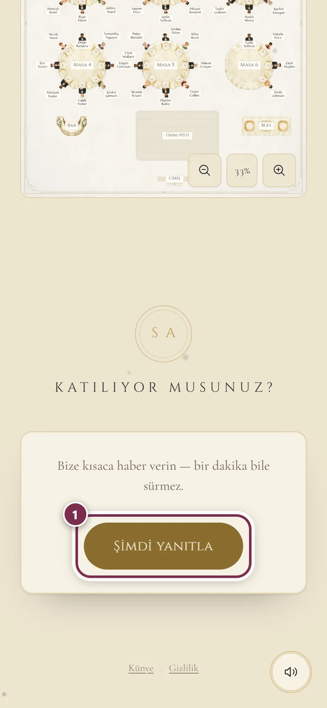Şimdi yanıtla düğmesi etrafında halkayla Katılıyor musunuz bölümü