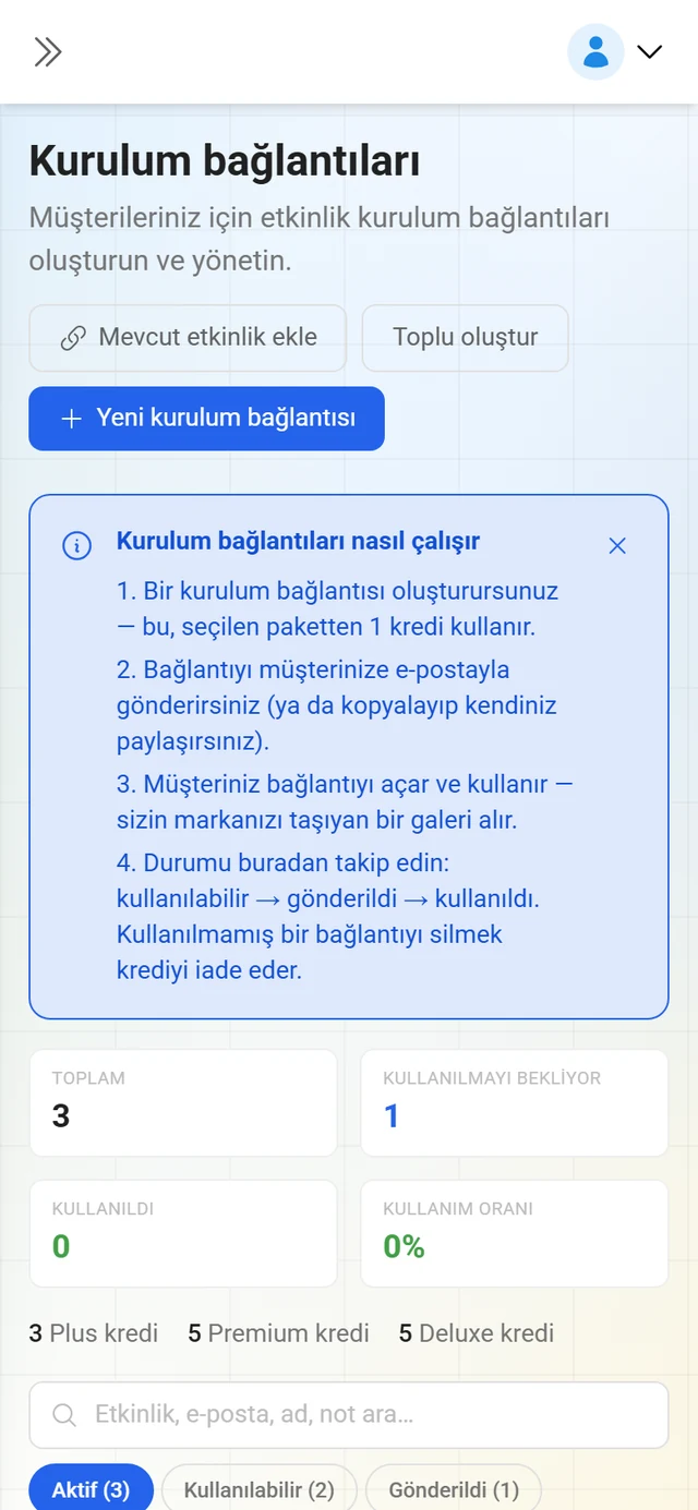 Göstergeler ve anahtar listesiyle Kurulum bağlantıları sayfası