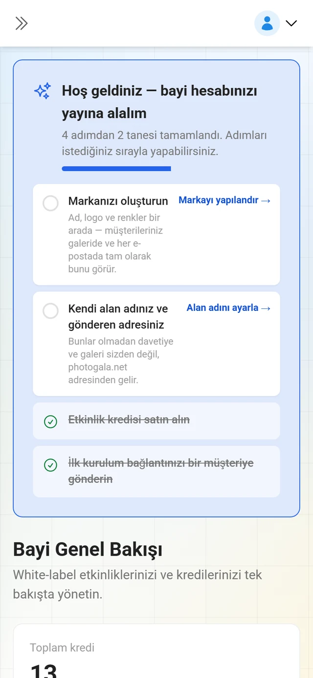 Bayi portalının genel bakış sayfası