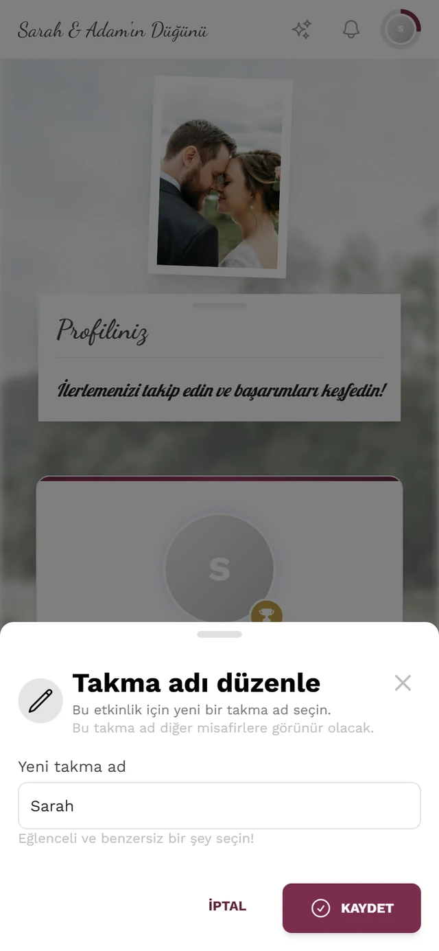 Takma adı düzenleme diyaloğu