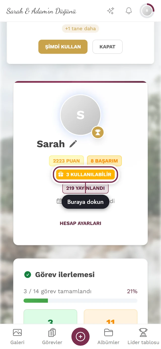 “2 kullanılabilir” çipi işaretli profil başlığı
