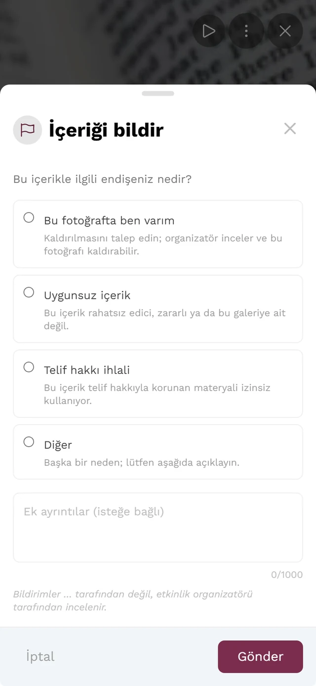 Gerekçe seçimiyle bildirim iletişim kutusu