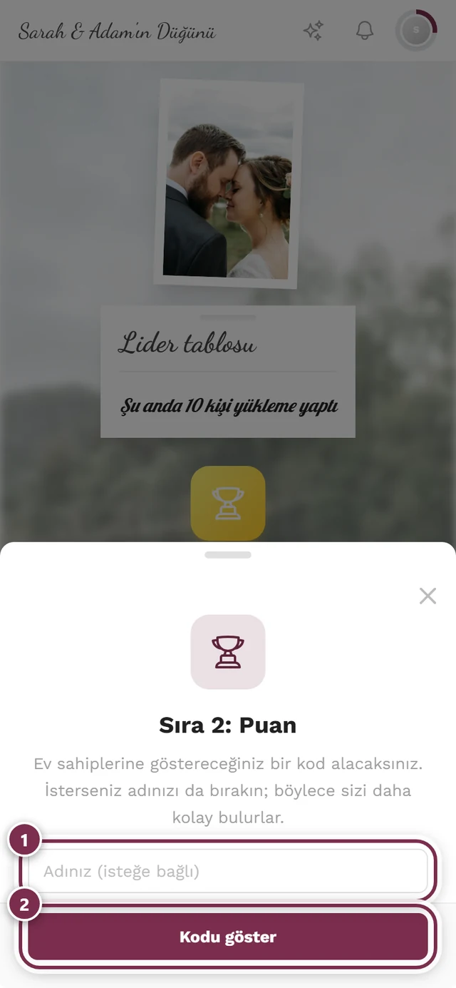 Ad alanı ve Kodu göster düğmesiyle 2. sıra Puan iletişim kutusu