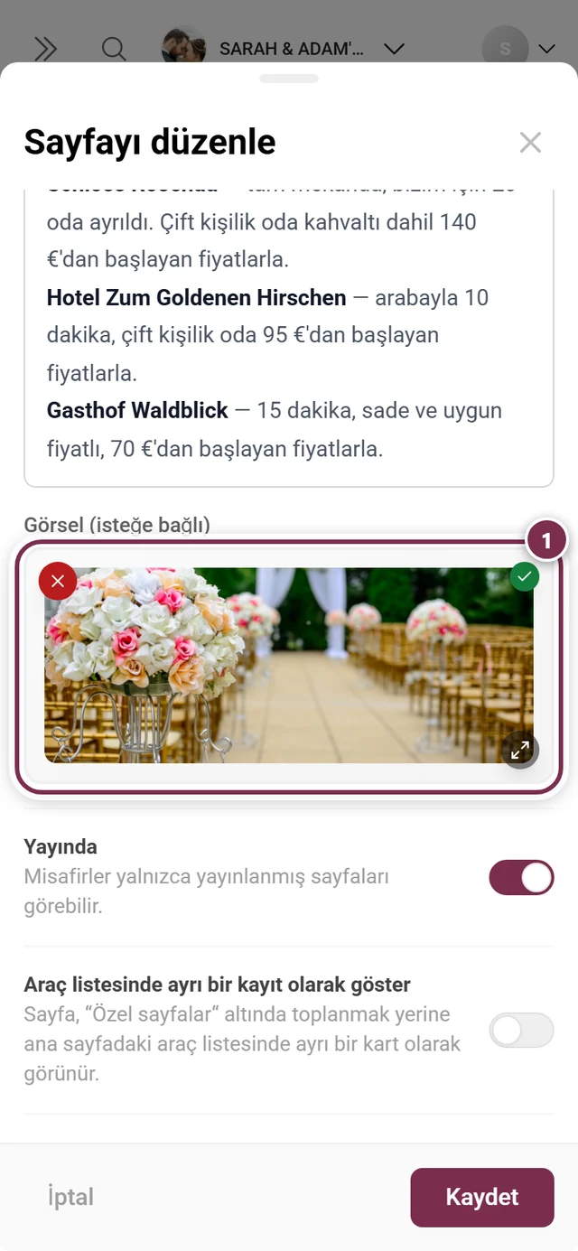 Görsel alanı işaretlenmiş ve örnek fotoğraf seçilmiş sayfa iletişim kutusu