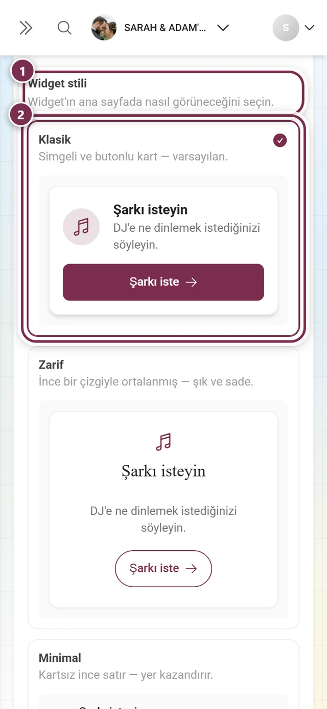 Başlık ve Klasik kartı vurgulanmış Widget stili bloğu