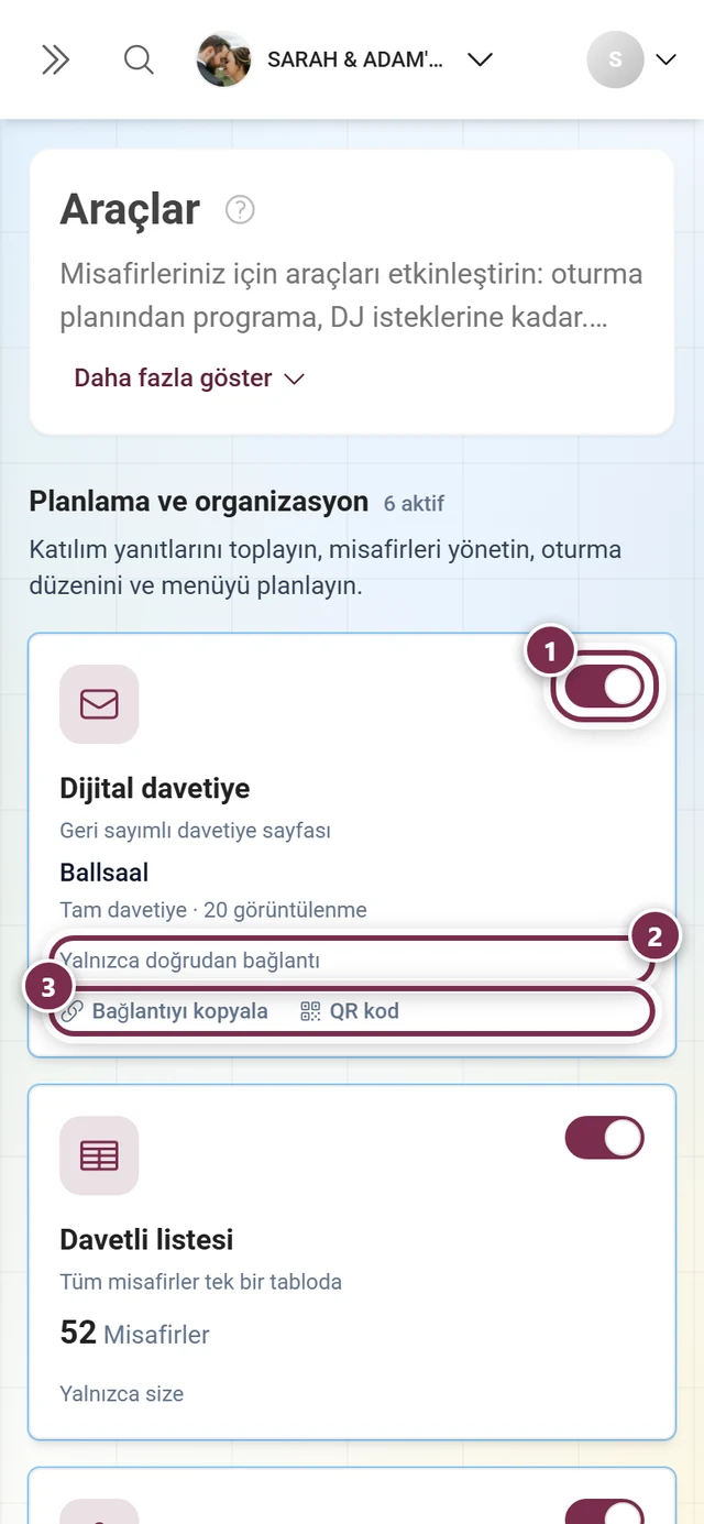 Üç kategoriye ayrılmış, tüm araçlar için kutucuklarla Araçlar ızgarası